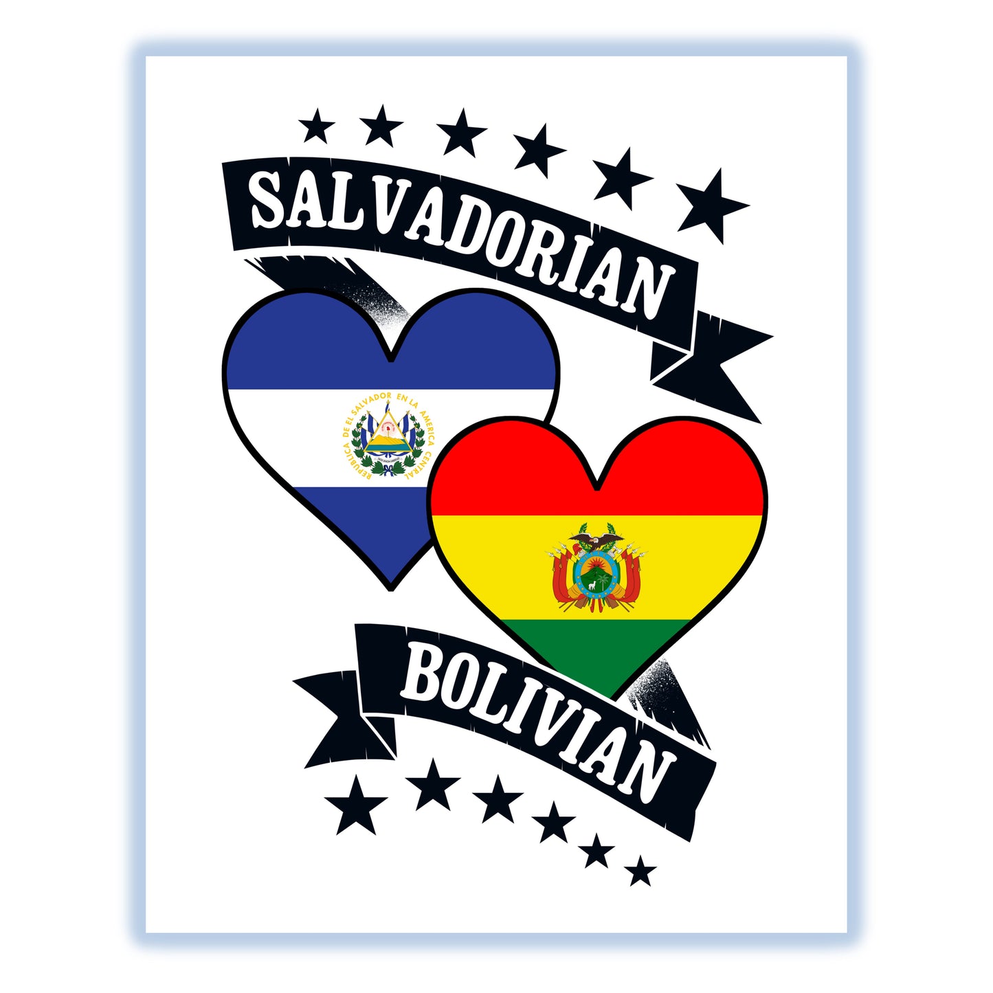 Salvadorian Bolivian Heart Flags El Salvador Bolivia 8"x10" Wall Art Print