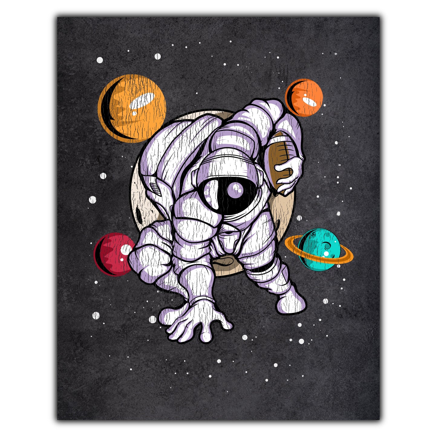 Football Astronaut Outer Space Spaceman Distressed 8"x10" Wall Art Print