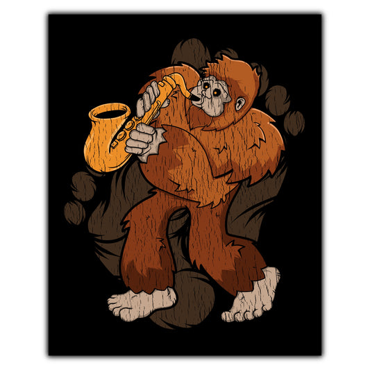 Bigfoot Saxophone Art - Sasquatch Playing Sax 8"x10" Wall Art Print