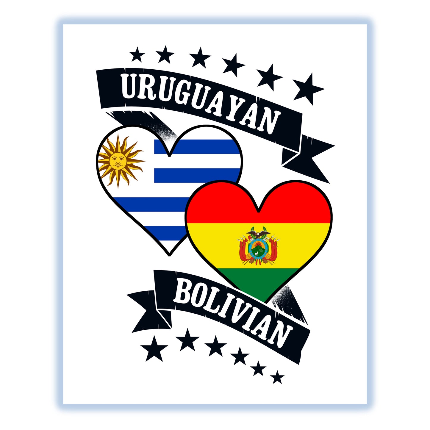 Uruguayan Bolivian Heart Flags Uruguay Bolivia 8"x10" Wall Art Print