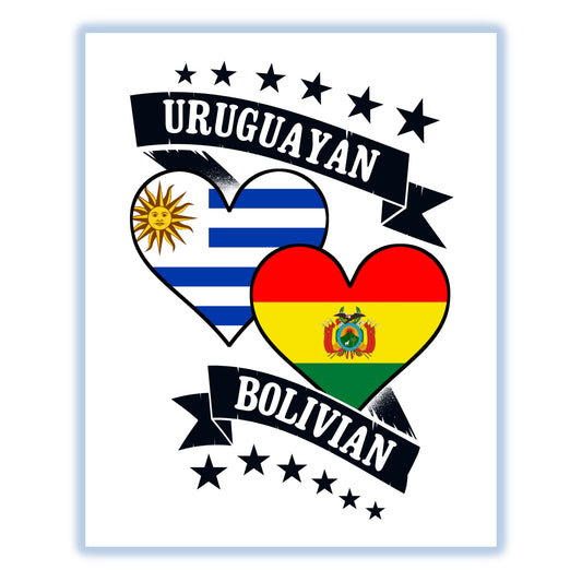 Uruguayan Bolivian Heart Flags Uruguay Bolivia 8"x10" Wall Art Print