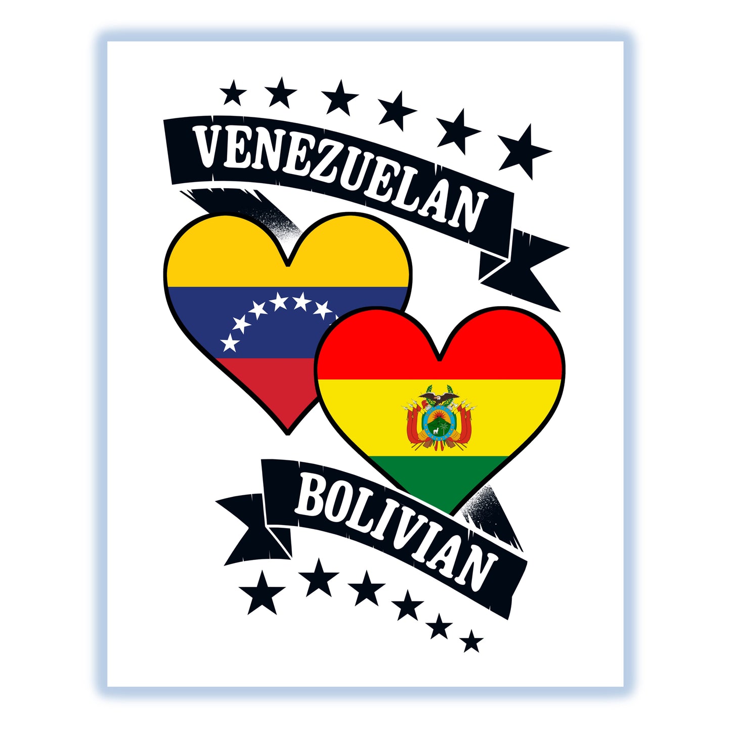 Venezuelan Bolivian Heart Flags Venezuela Bolivia 8"x10" Wall Art Print