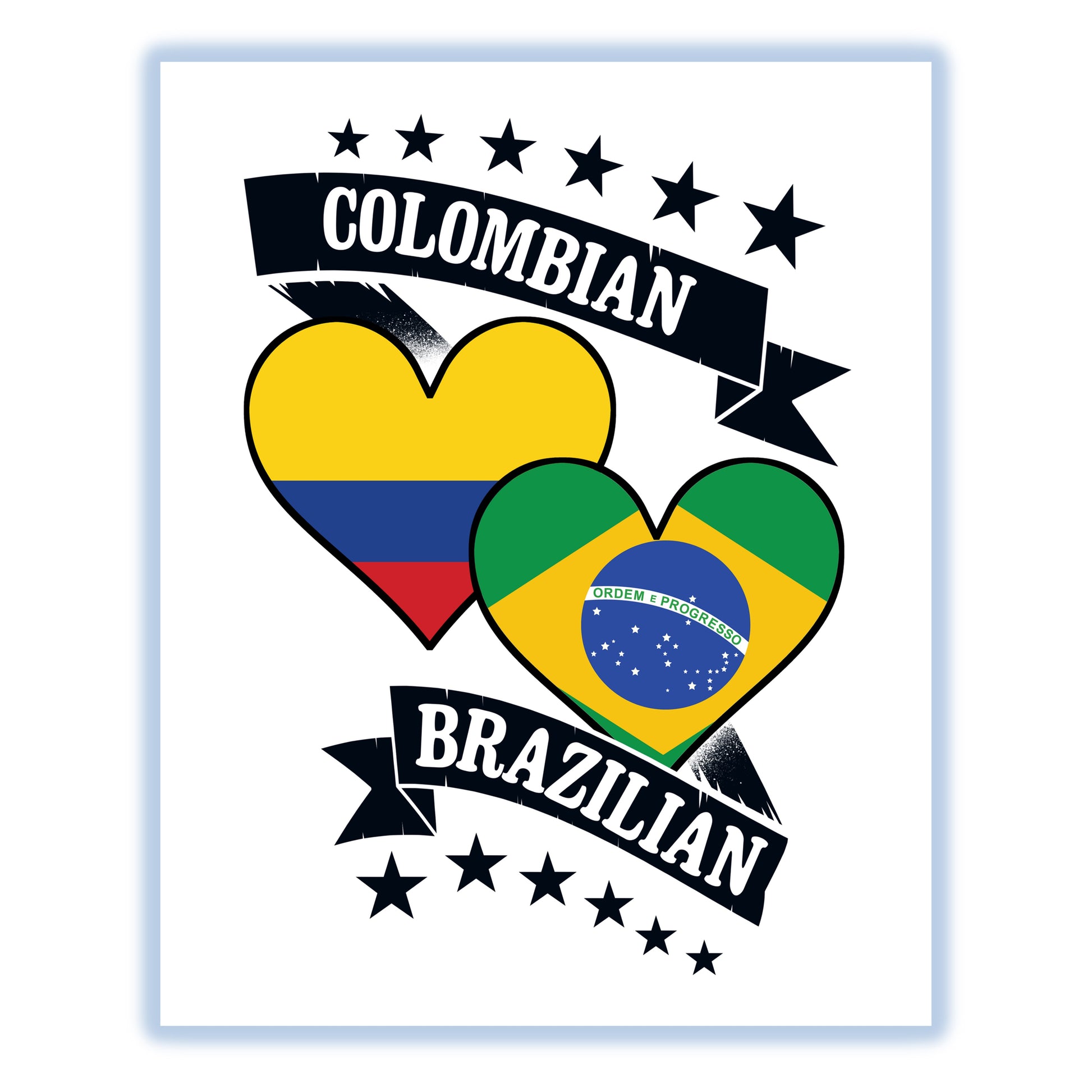 Colombian Brazilian Heart Flags Colombia Brazil 8"x10" Wall Art Print