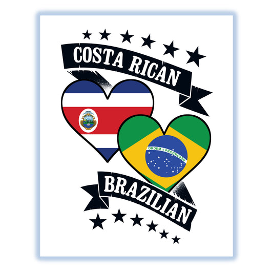 Costa Rican Brazilian Heart Flags Costa Rica Brazil 8"x10" Wall Art Print