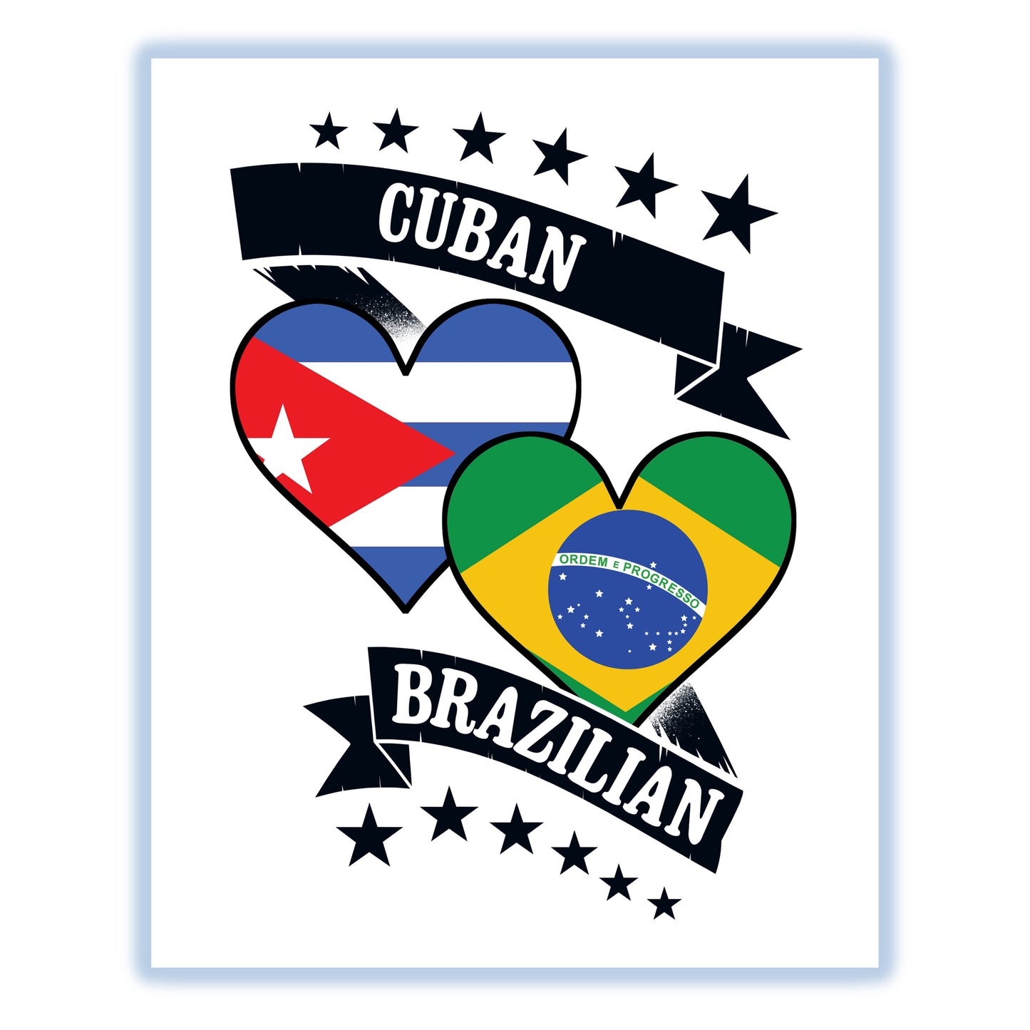 Cuban Brazilian Heart Flags Cuba Brazil 8"x10" Wall Art Print