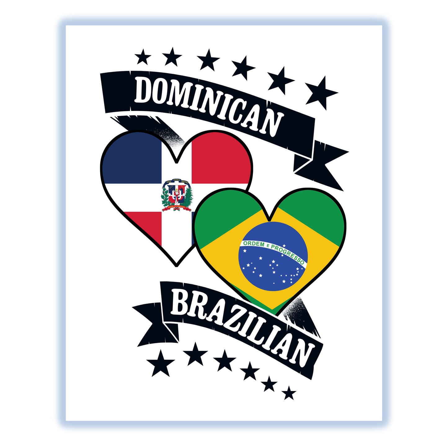 Dominican Brazilian Heart Flags Dominican Republic Brazil 8"x10" Wall Art Print