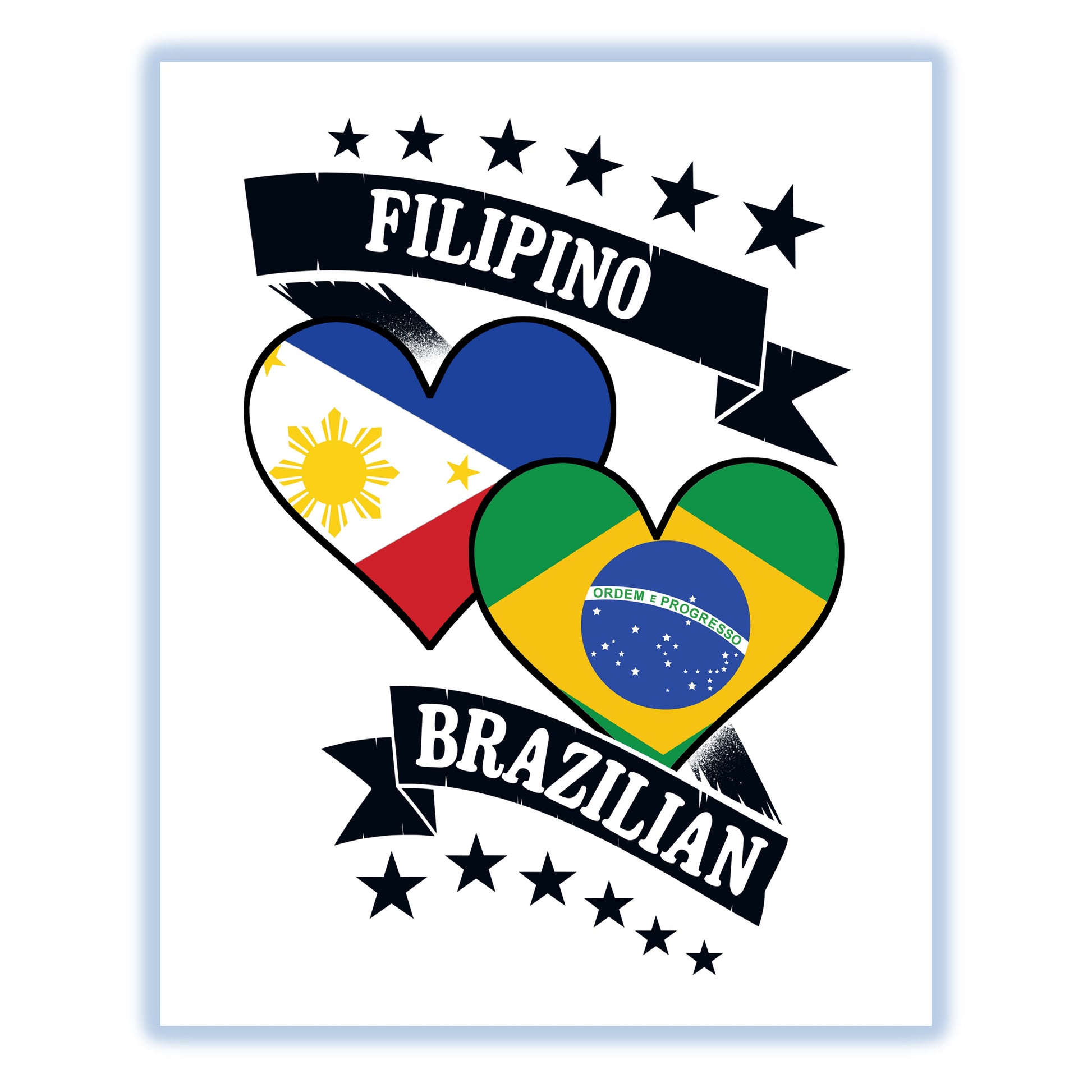 Filipino Brazilian Heart Flags Philippines Brazil 8"x10" Wall Art Print