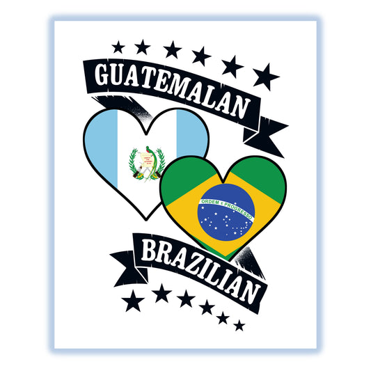 Guatemalan Brazilian Heart Flags Guatemala Brazil 8"x10" Wall Art Print