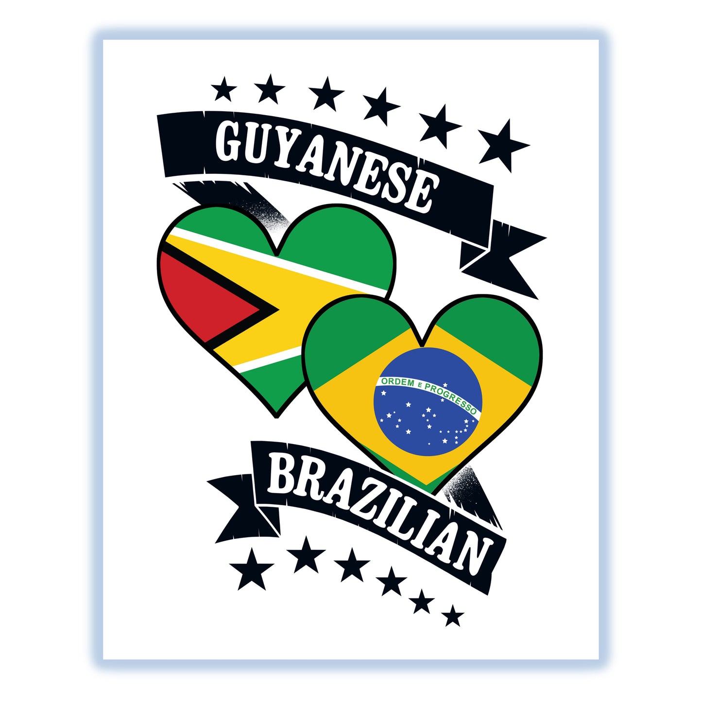Guyanese Brazilian Heart Flags Guyana Brazil 8"x10" Wall Art Print