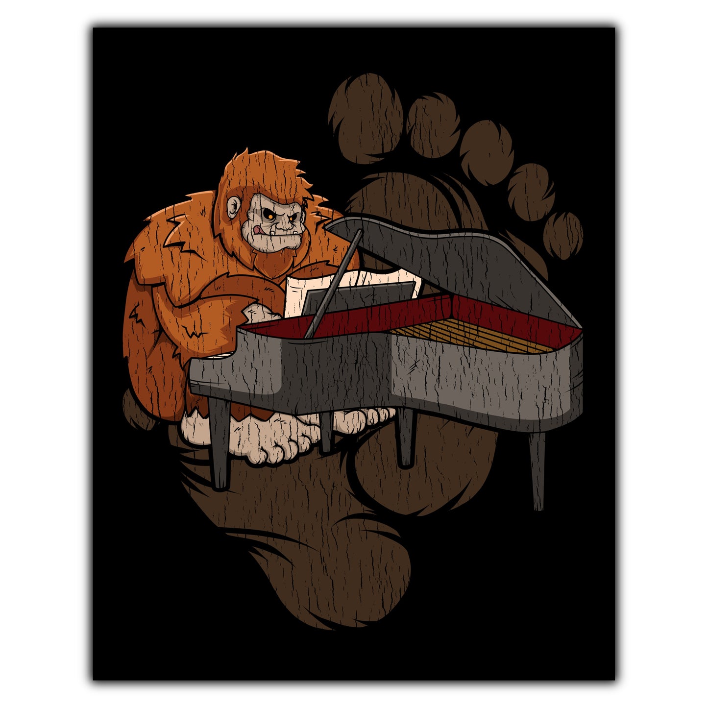 Bigfoot Piano Art - Sasquatch Playing Piano 8"x10" Wall Art Print