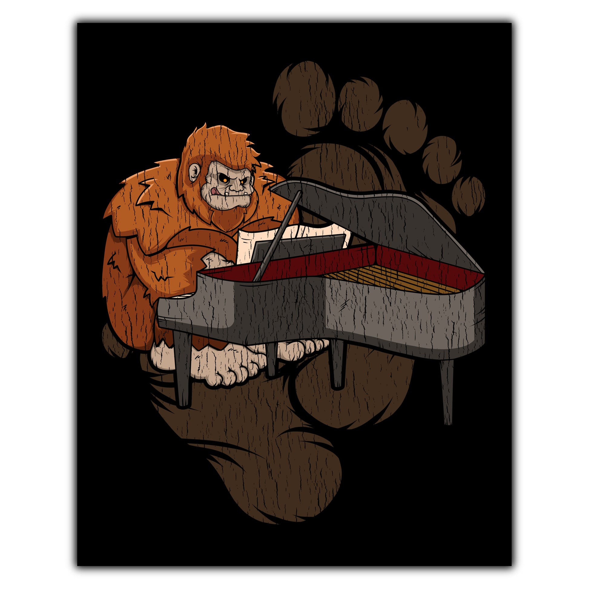 Bigfoot Piano Art - Sasquatch Playing Piano 8"x10" Wall Art Print