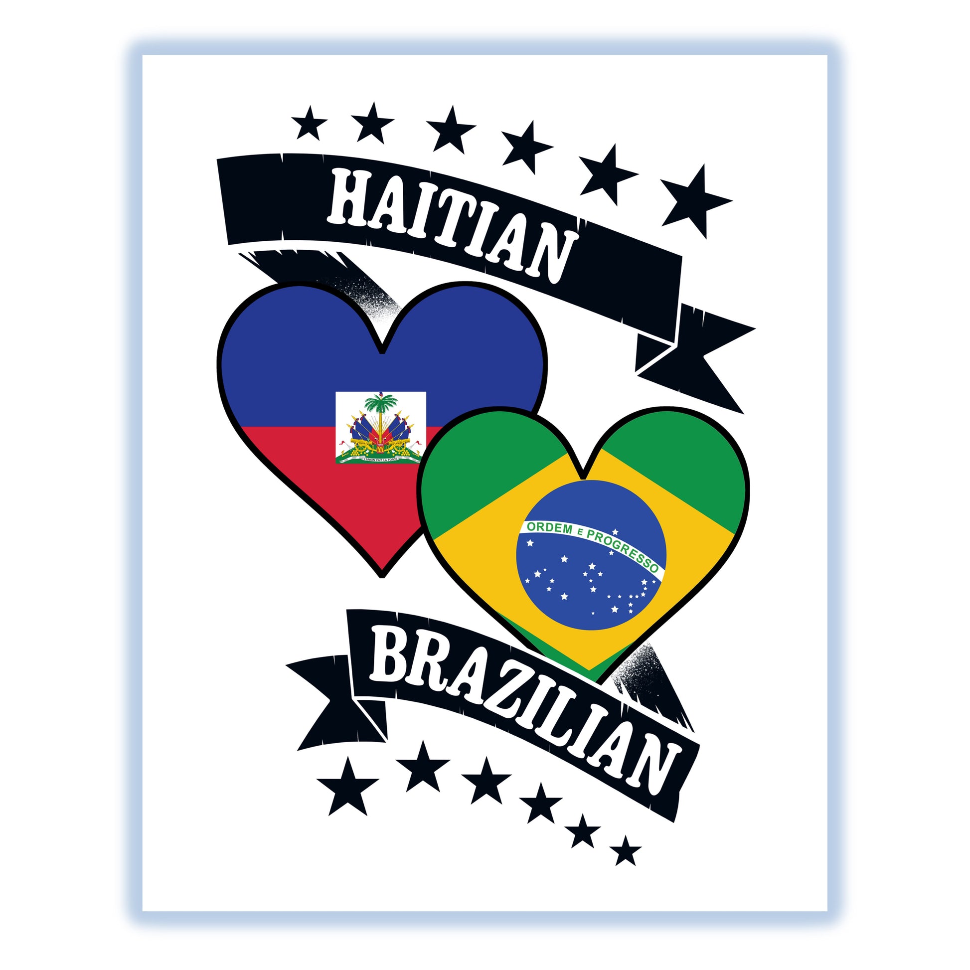Haitian Brazilian Heart Flags Haiti Brazil 8"x10" Wall Art Print