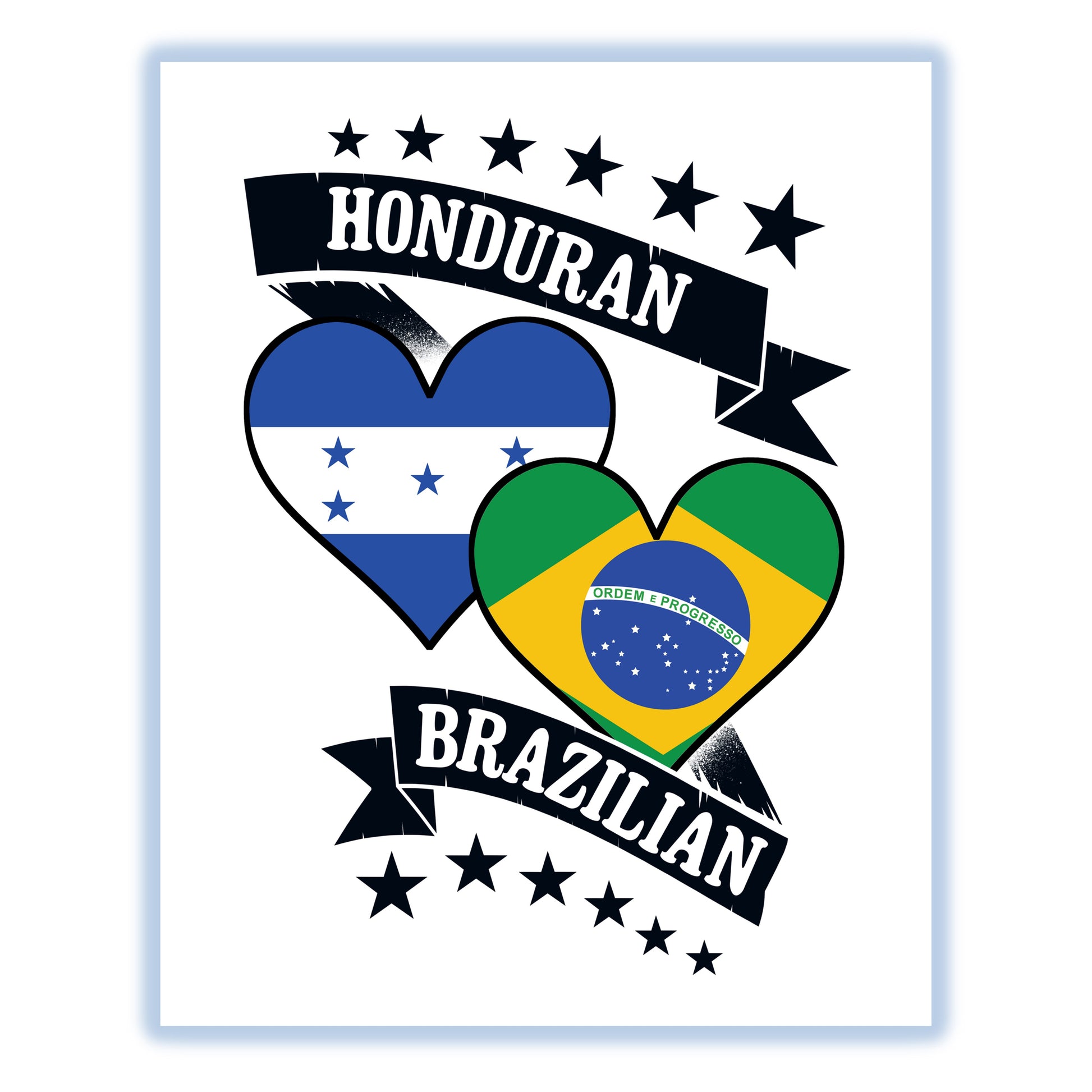 Honduran Brazilian Heart Flags Honduras Brazil 8"x10" Wall Art Print