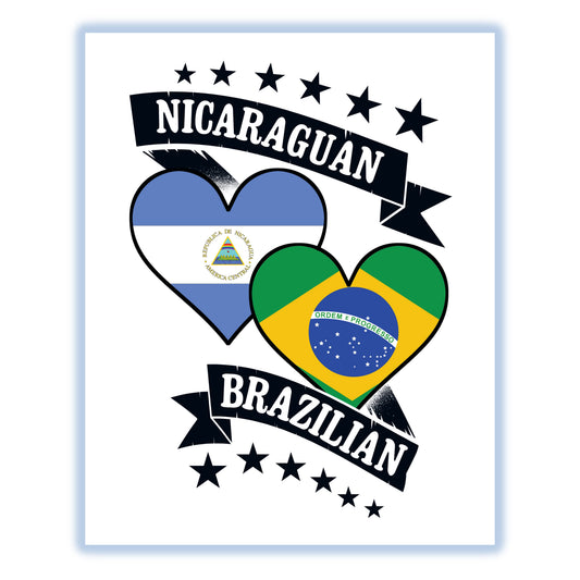 Nicaraguan Brazilian Heart Flags Nicaragua Brazil 8"x10" Wall Art Print