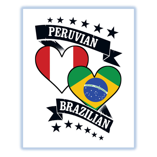 Peruvian Brazilian Heart Flags Peru Brazil 8"x10" Wall Art Print