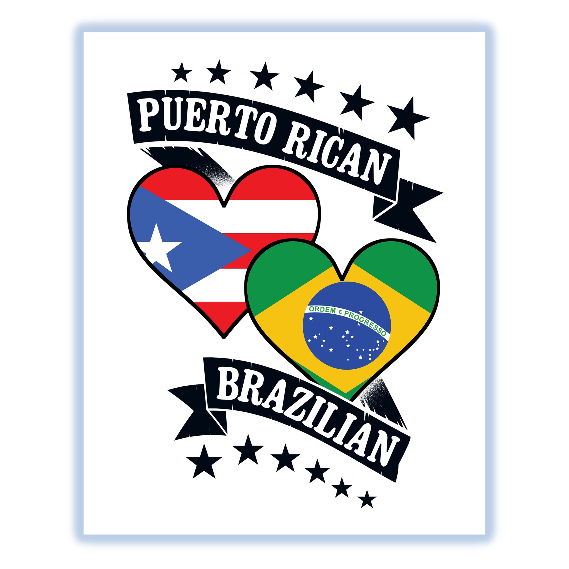 Puerto Rican Brazilian Heart Flags Puerto Rico Brazil 8"x10" Wall Art Print