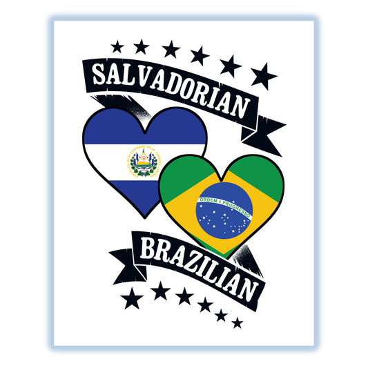 Salvadorian Brazilian Heart Flags El Salvador Brazil 8"x10" Wall Art Print