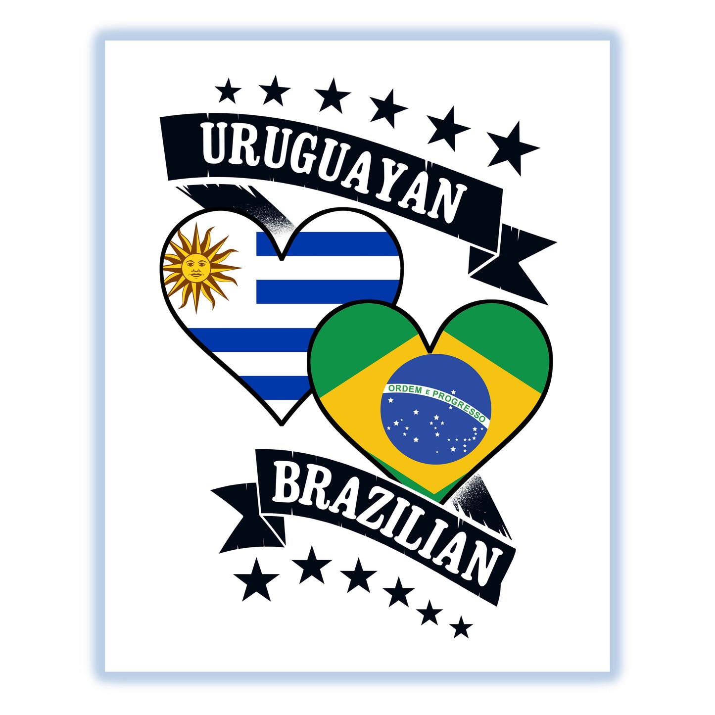 Uruguayan Brazilian Heart Flags Uruguay Brazil 8"x10" Wall Art Print