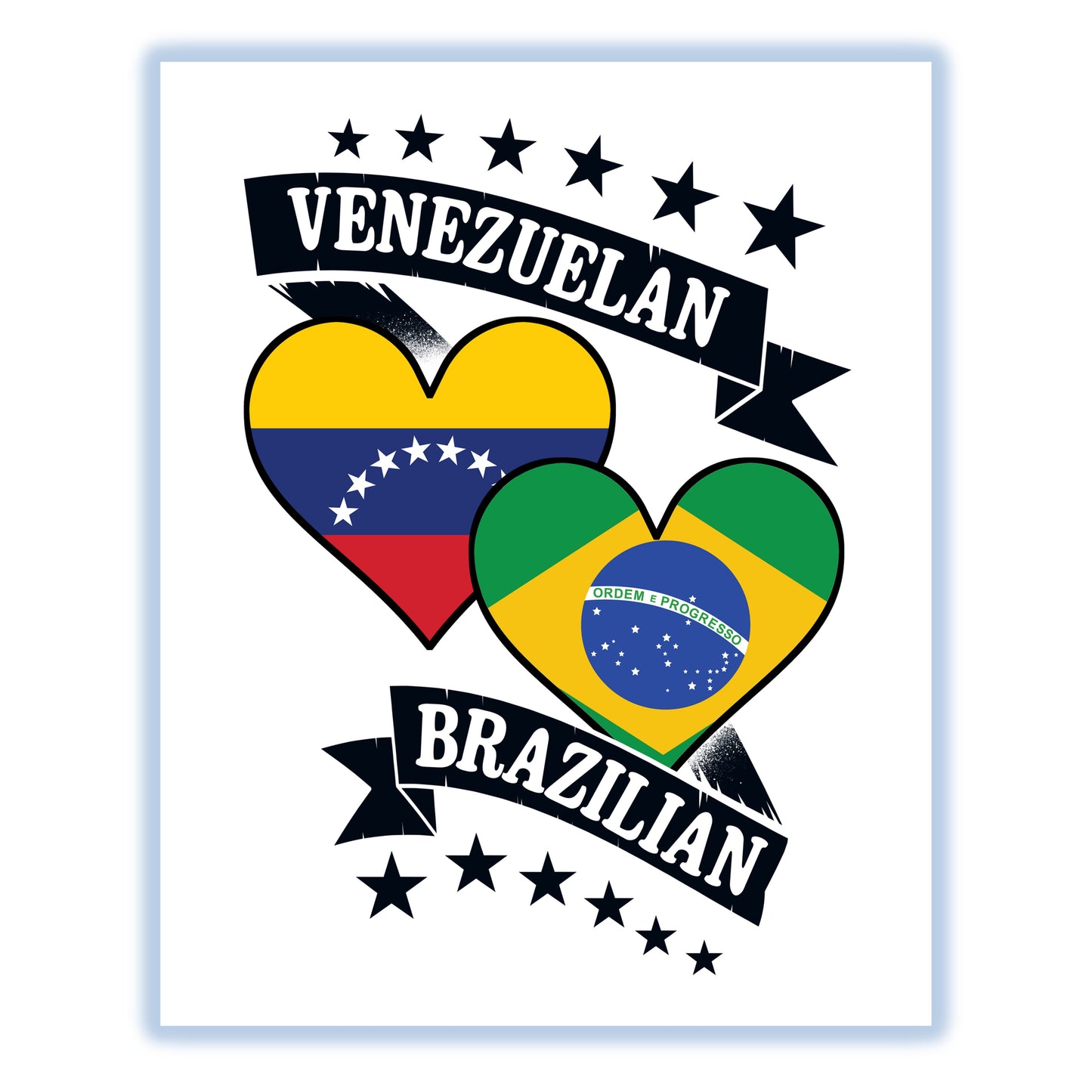 Venezuelan Brazilian Heart Flags Venezuela Brazil 8"x10" Wall Art Print