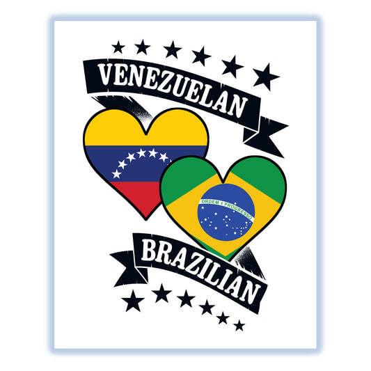 Venezuelan Brazilian Heart Flags Venezuela Brazil 8"x10" Wall Art Print