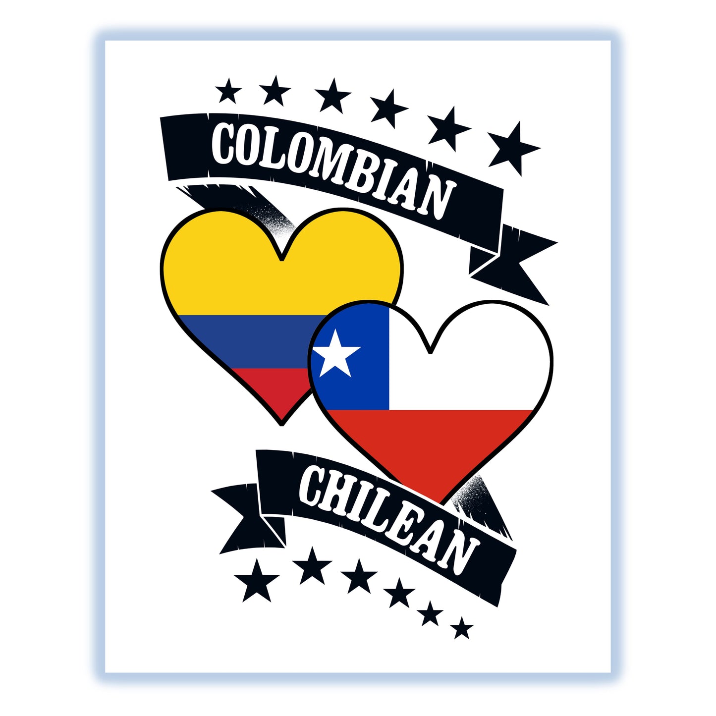 Colombian Chilean Heart Flags Colombia Chile 8"x10" Wall Art Print