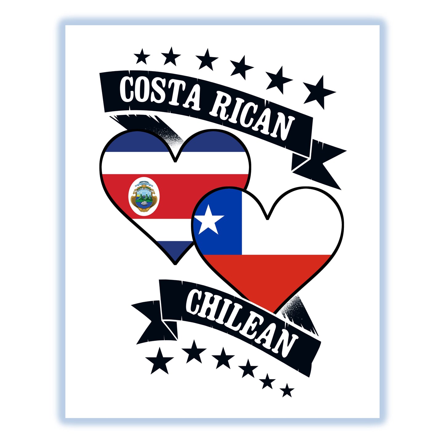 Costa Rican Chilean Heart Flags Costa Rica Chile 8"x10" Wall Art Print
