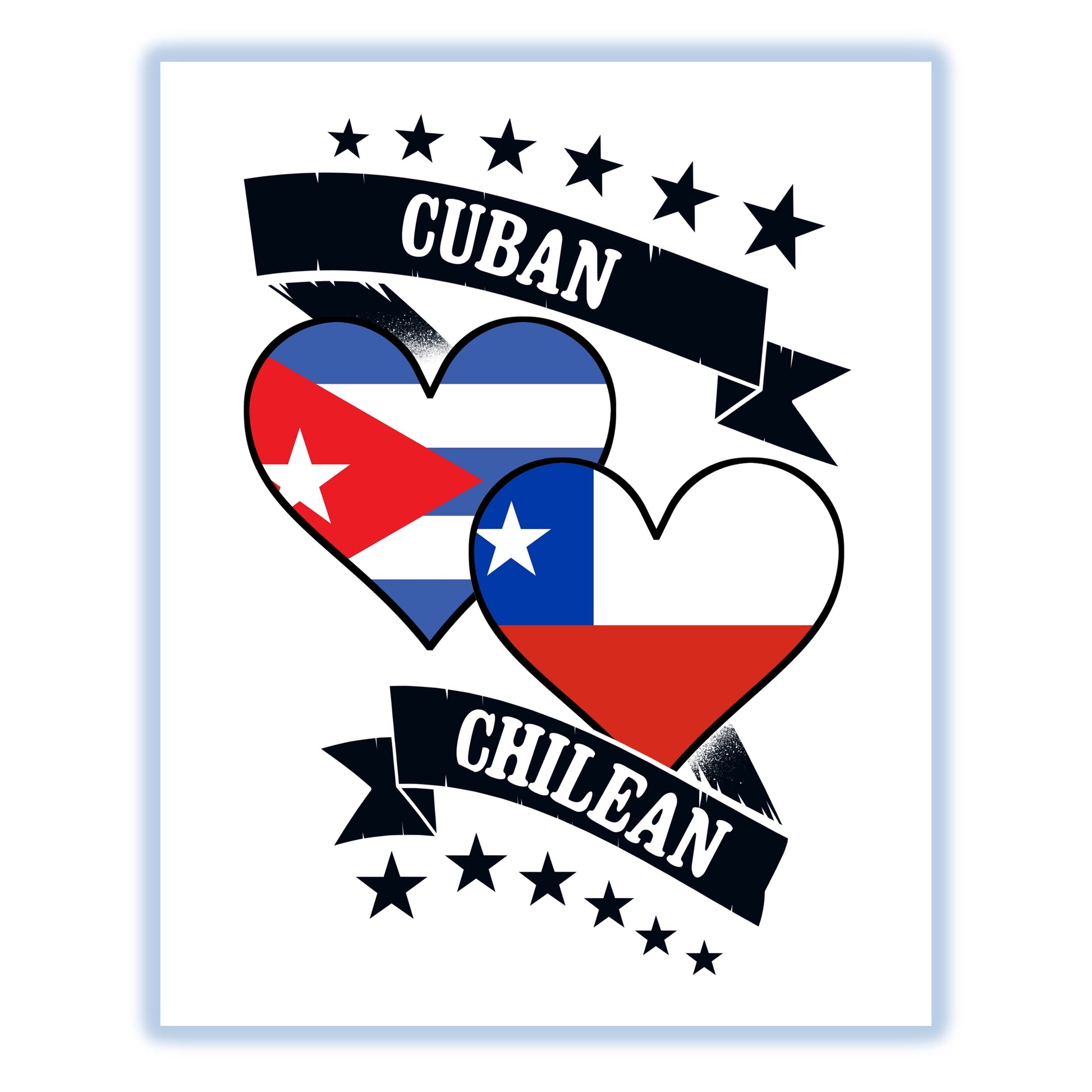 Cuban Chilean Heart Flags Cuba Chile 8"x10" Wall Art Print