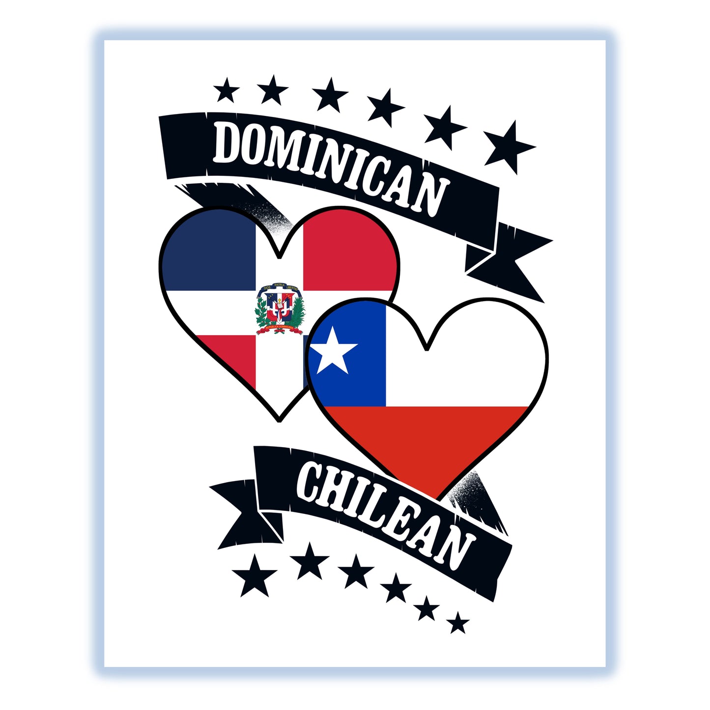 Dominican Chilean Heart Flags Dominican Republic Chile 8"x10" Wall Art Print