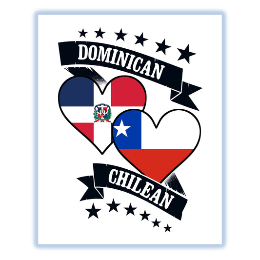 Dominican Chilean Heart Flags Dominican Republic Chile 8"x10" Wall Art Print