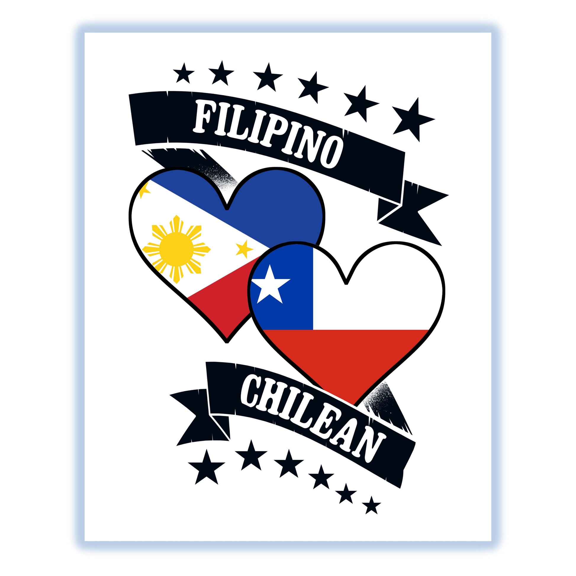 Filipino Chilean Heart Flags Philippines Chile 8"x10" Wall Art Print