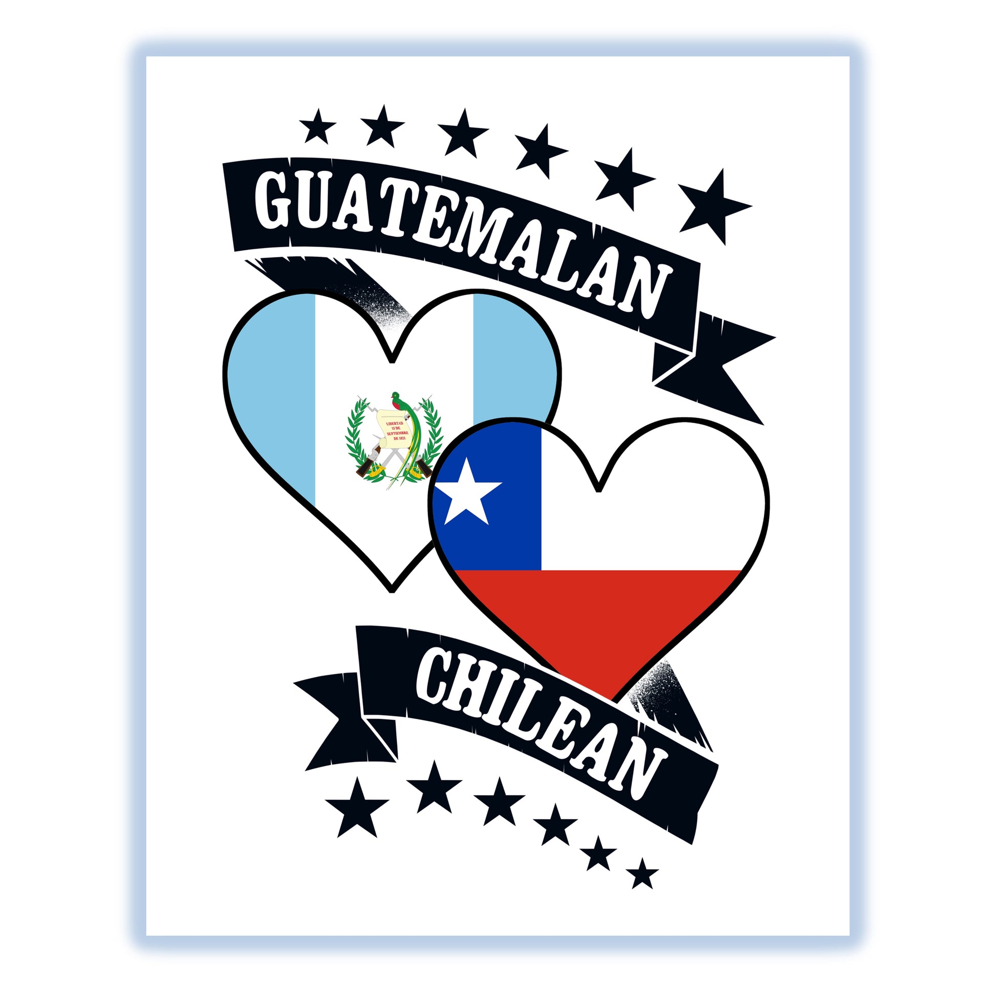 Guatemalan Chilean Heart Flags Guatemala Chile 8"x10" Wall Art Print
