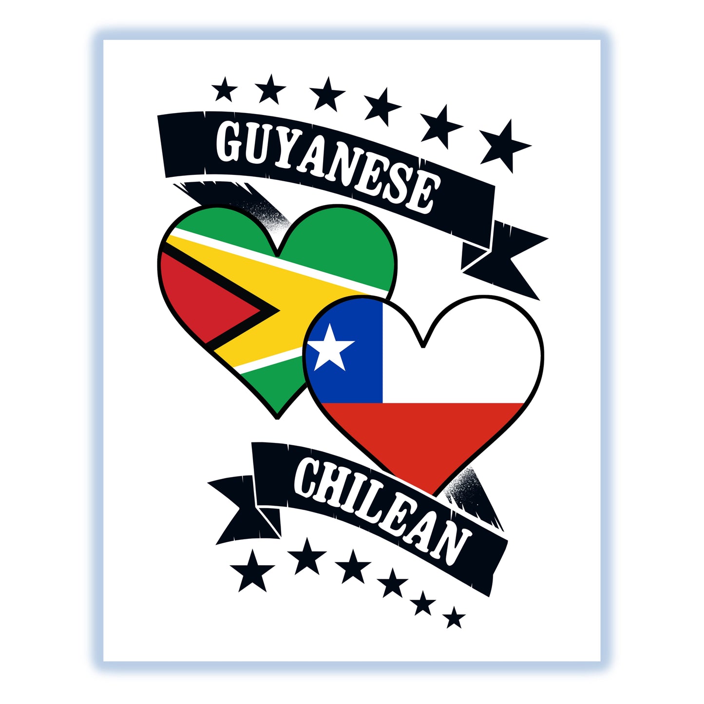 Guyanese Chilean Heart Flags Guyana Chile 8"x10" Wall Art Print