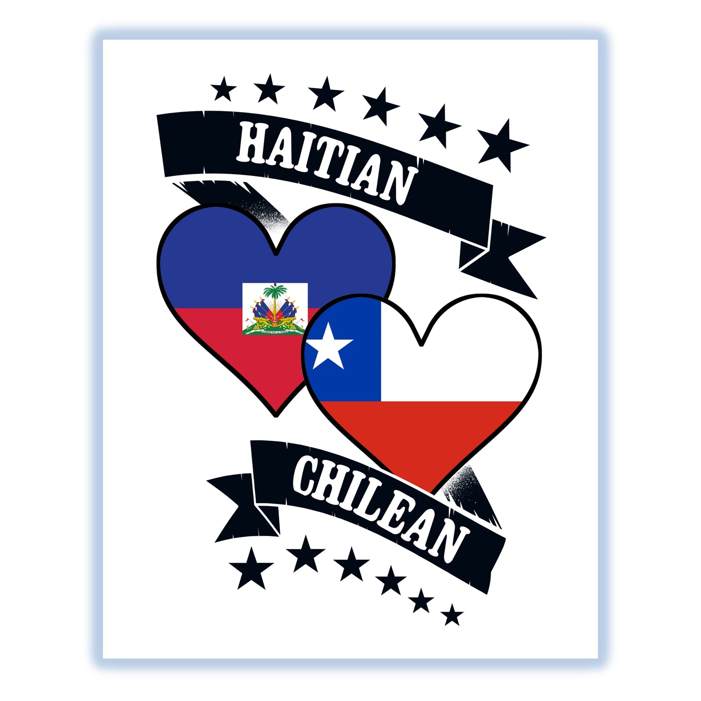 Haitian Chilean Heart Flags Haiti Chile 8"x10" Wall Art Print