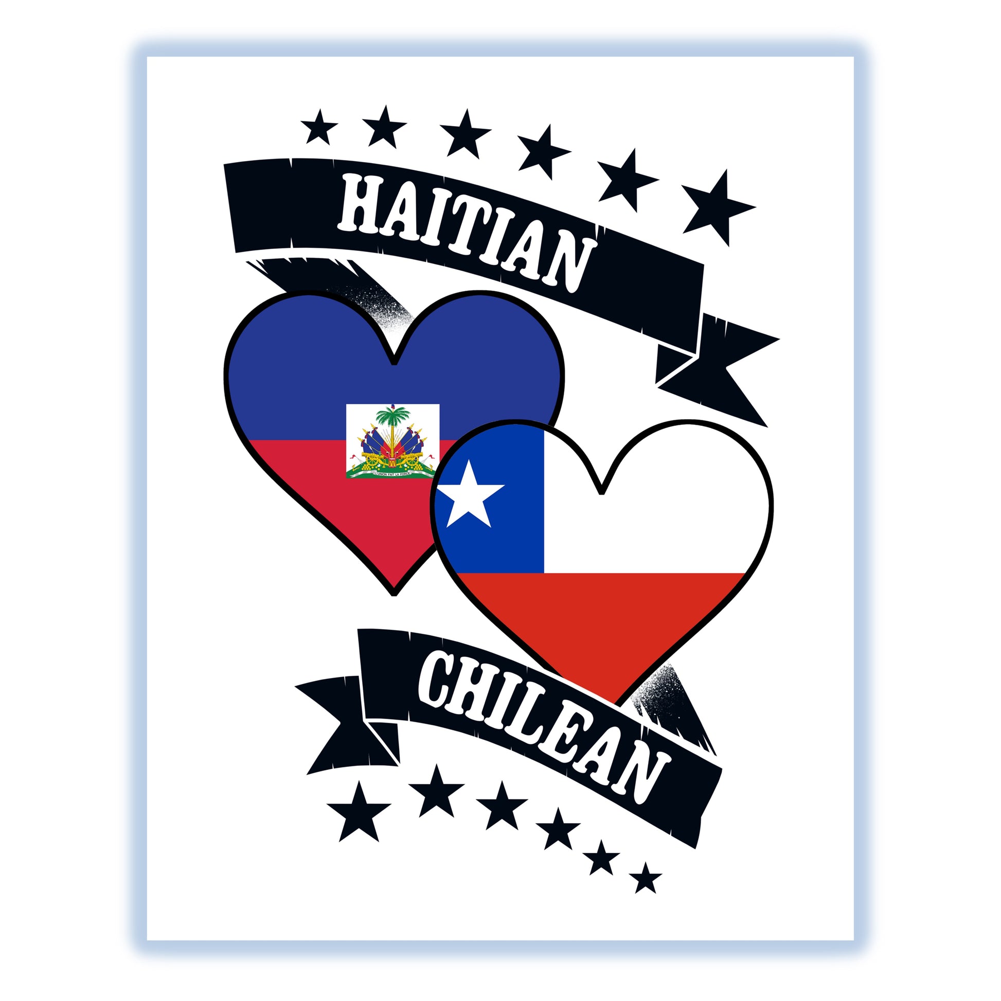 Haitian Chilean Heart Flags Haiti Chile 8"x10" Wall Art Print