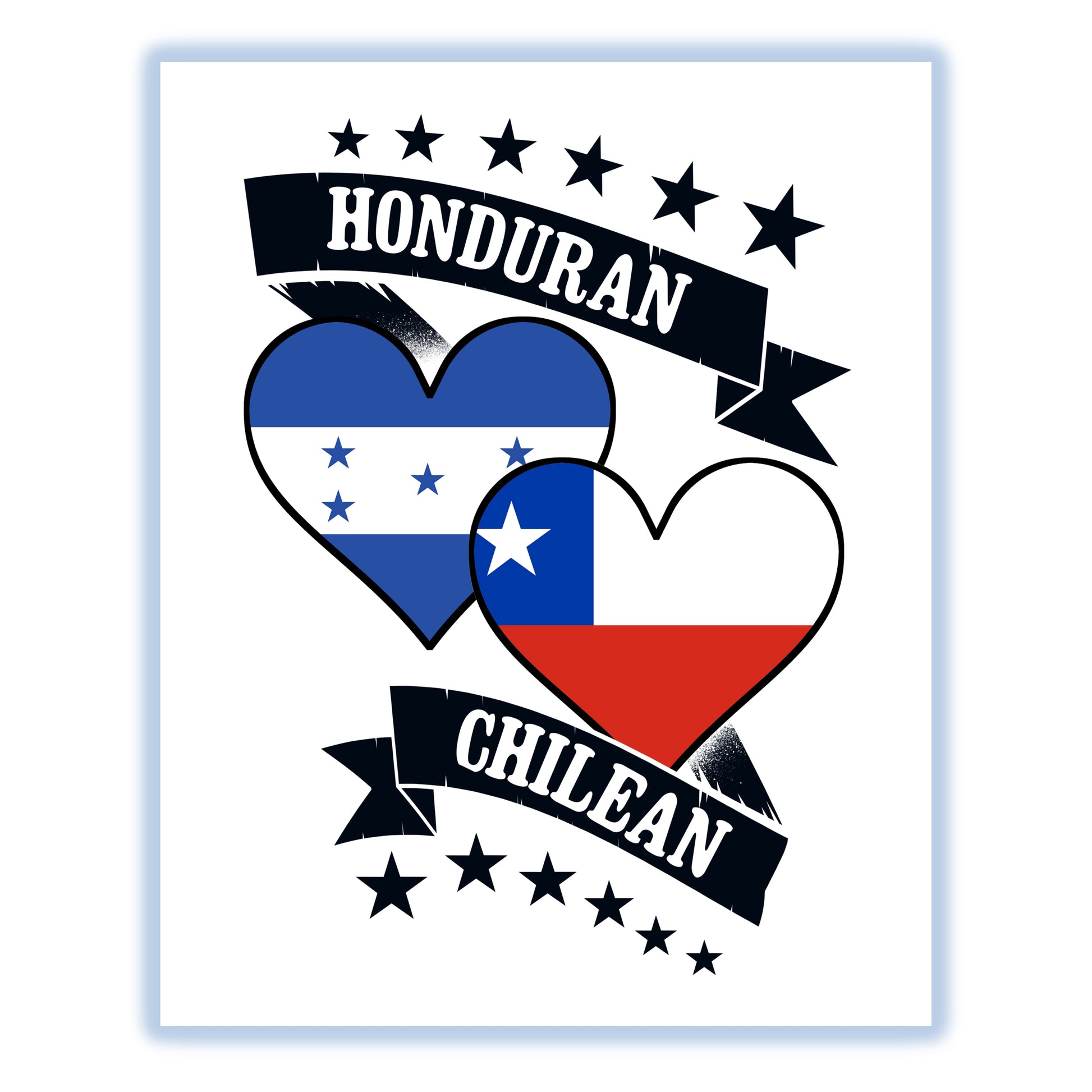 Honduran Chilean Heart Flags Honduras Chile 8"x10" Wall Art Print