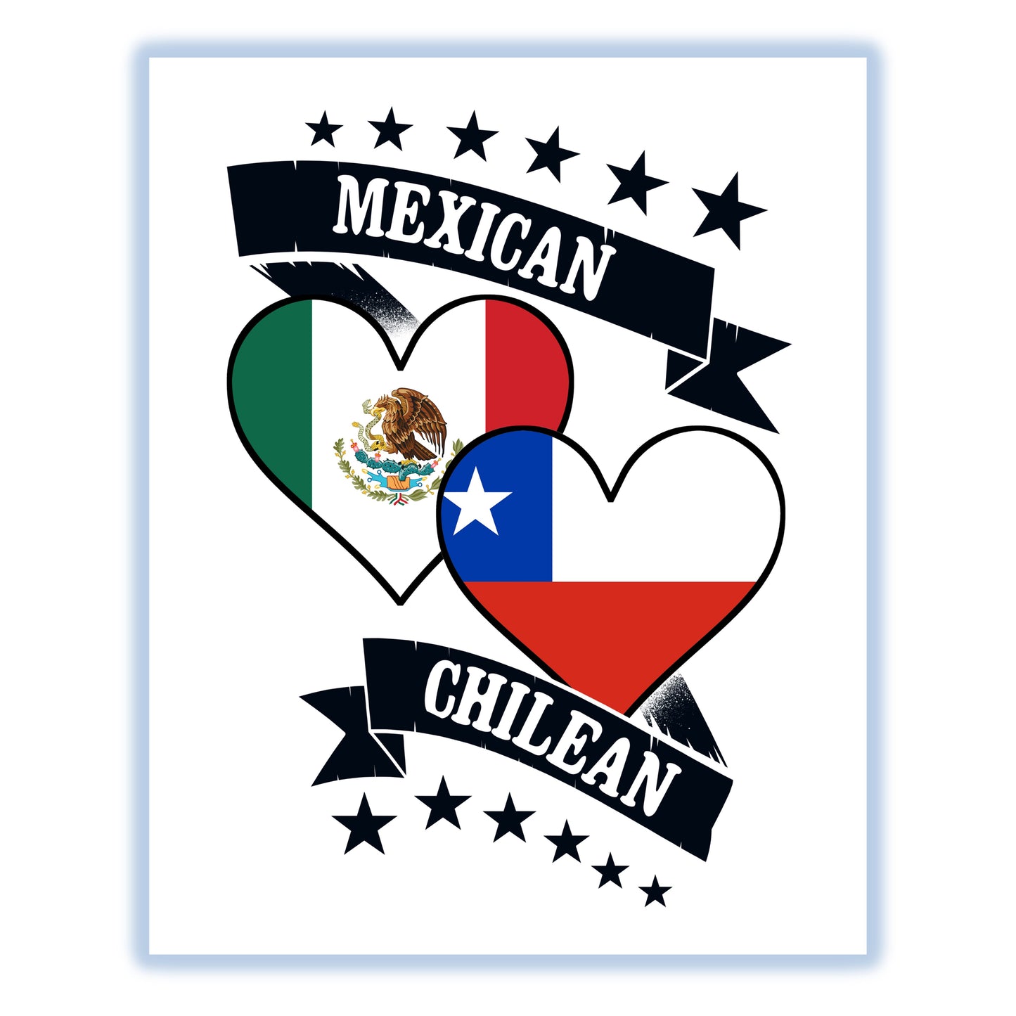 Mexican Chilean Heart Flags Mexico Chile 8"x10" Wall Art Print