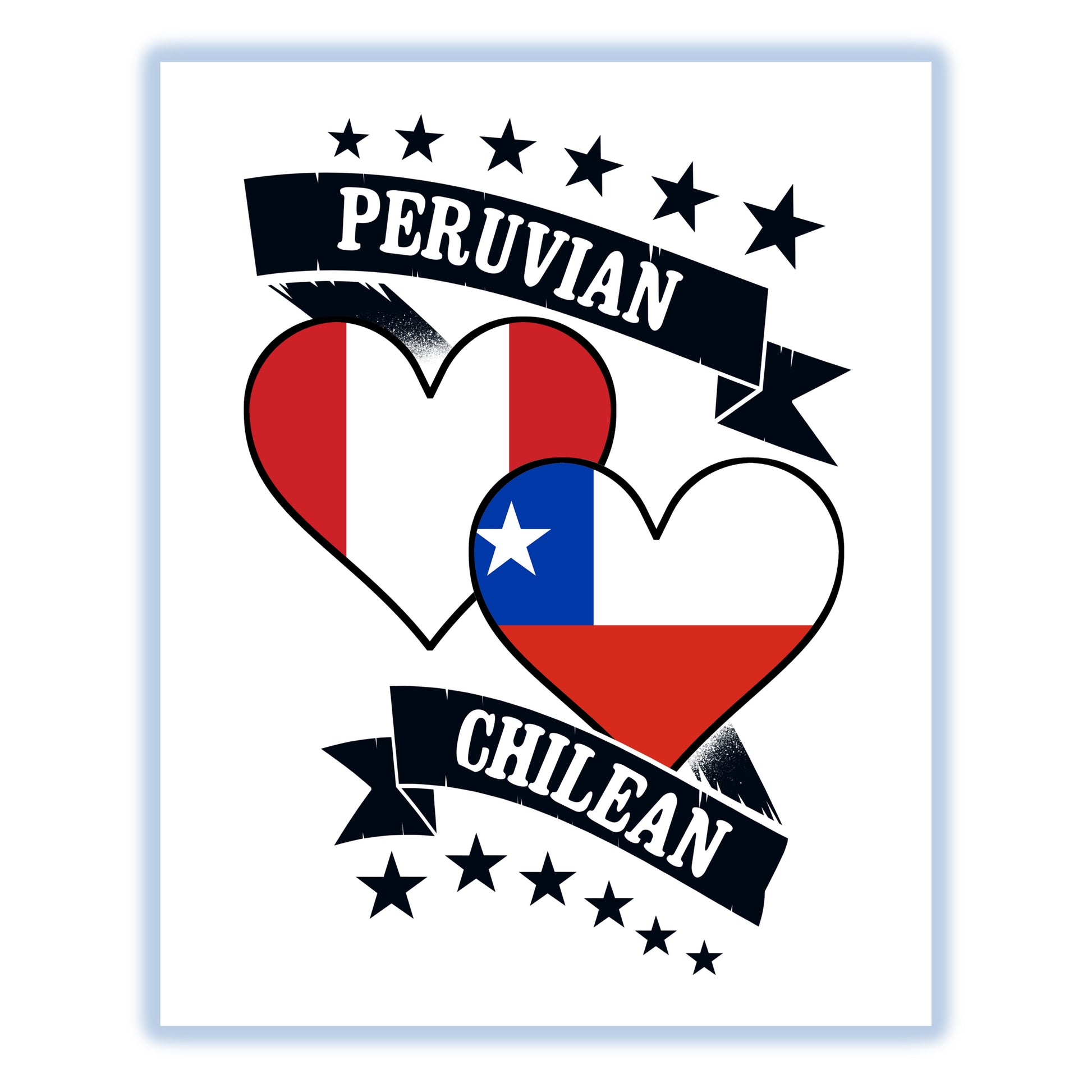 Peruvian Chilean Heart Flags Peru Chile 8"x10" Wall Art Print