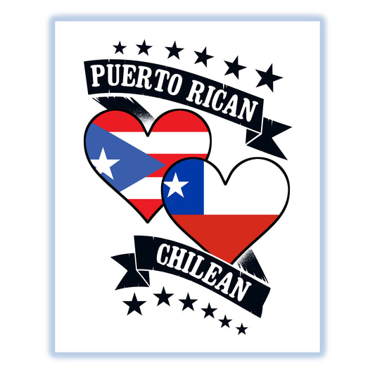 Puerto Rican Chilean Heart Flags Puerto Rico Chile 8"x10" Wall Art Print