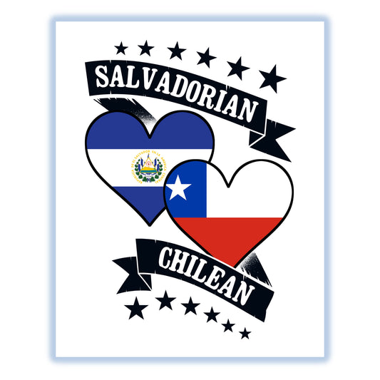 Salvadorian Chilean Heart Flags El Salvador Chile 8"x10" Wall Art Print
