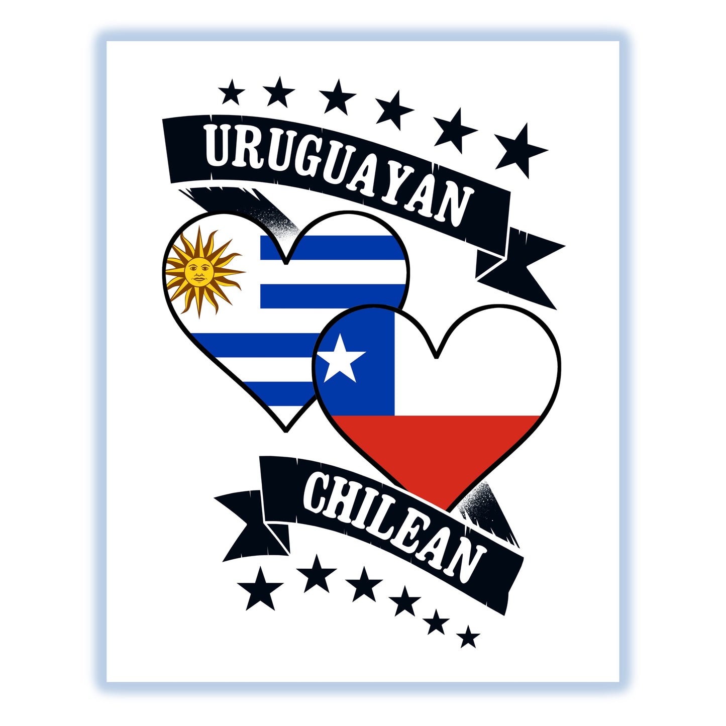 Uruguayan Chilean Heart Flags Uruguay Chile 8"x10" Wall Art Print