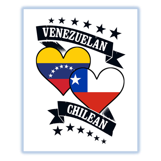 Venezuelan Chilean Heart Flags Venezuela Chile 8"x10" Wall Art Print