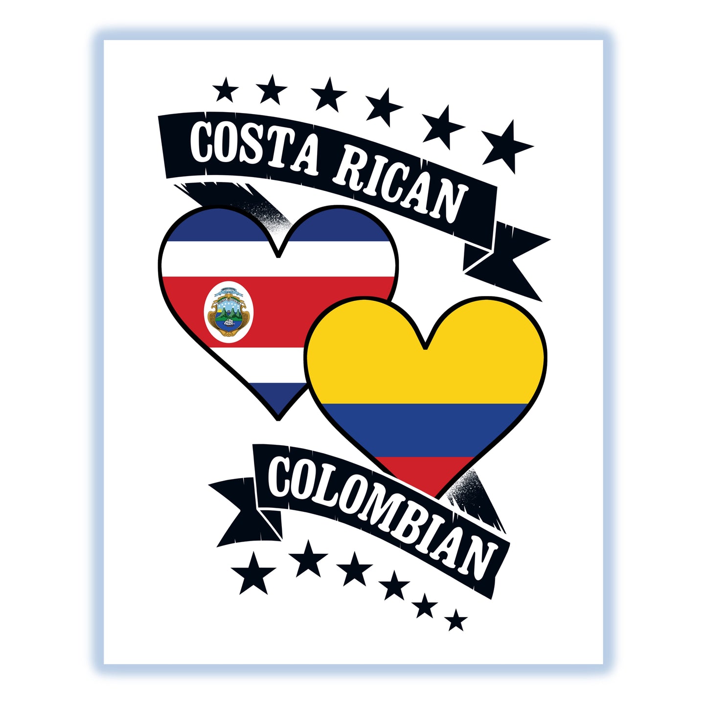 Costa Rican Colombian Heart Flags Costa Rica Colombia 8"x10" Wall Art Print