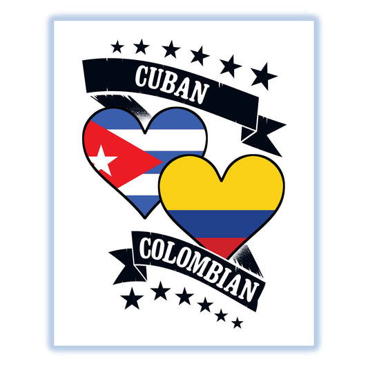 Cuban Colombian Heart Flags Cuba Colombia 8"x10" Wall Art Print