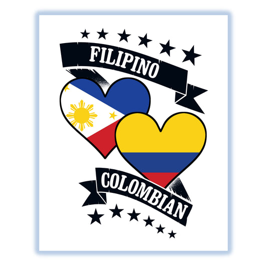 Filipino Colombian Heart Flags Philippines Colombia 8"x10" Wall Art Print
