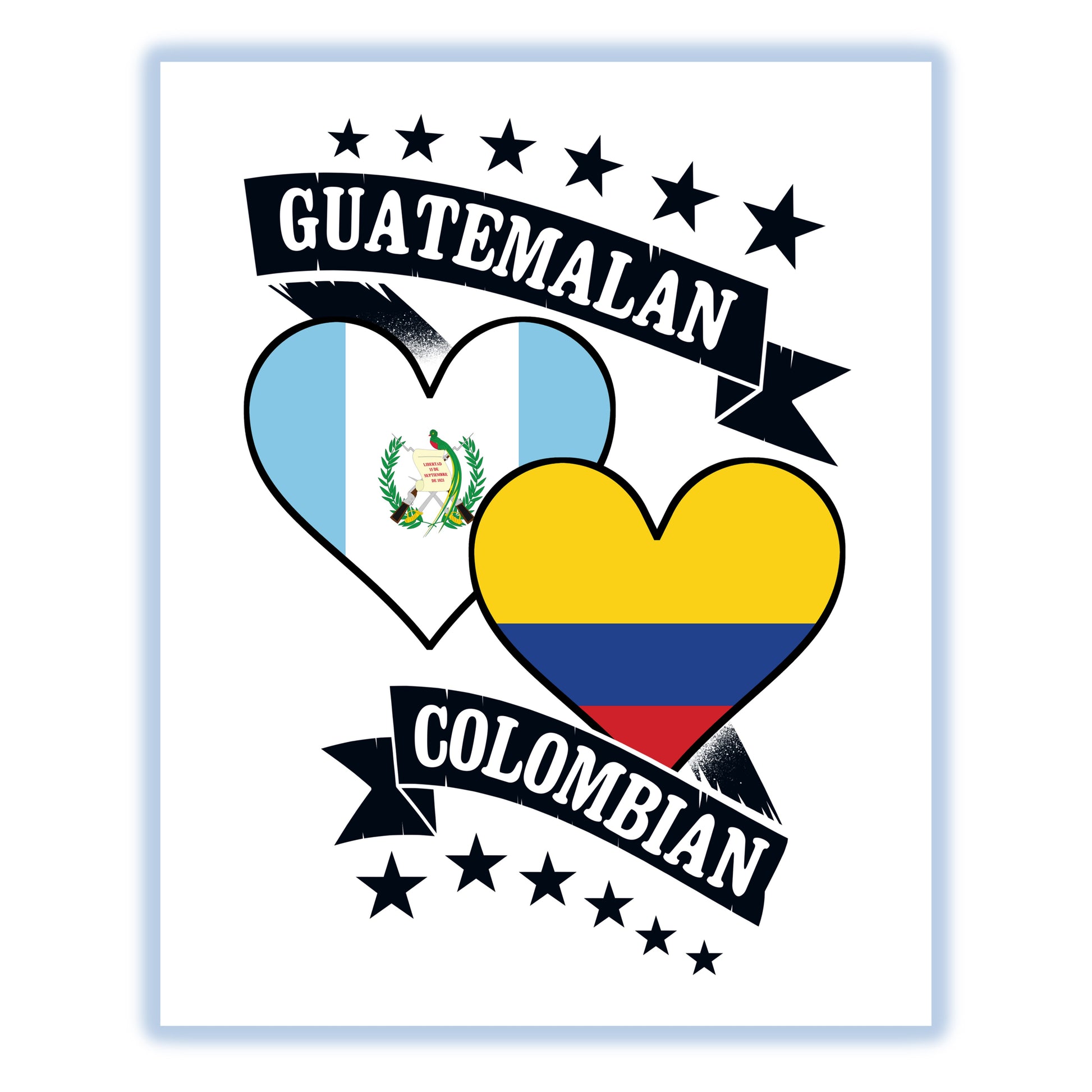 Guatemalan Colombian Heart Flags Guatemala Colombia 8"x10" Wall Art Print