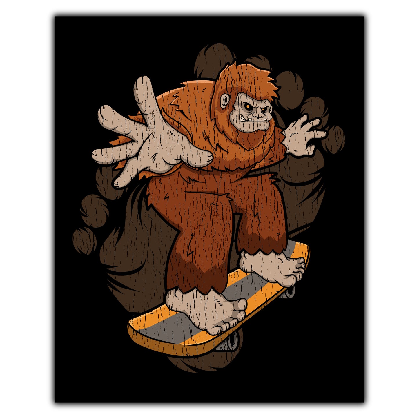 Bigfoot Skateboarding Art - Sasquatch Riding Skateboard 8"x10" Wall Art Print