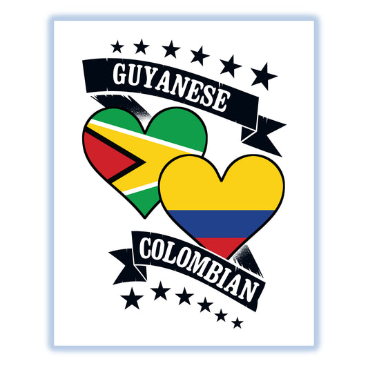Guyanese Colombian Heart Flags Guyana Colombia 8"x10" Wall Art Print