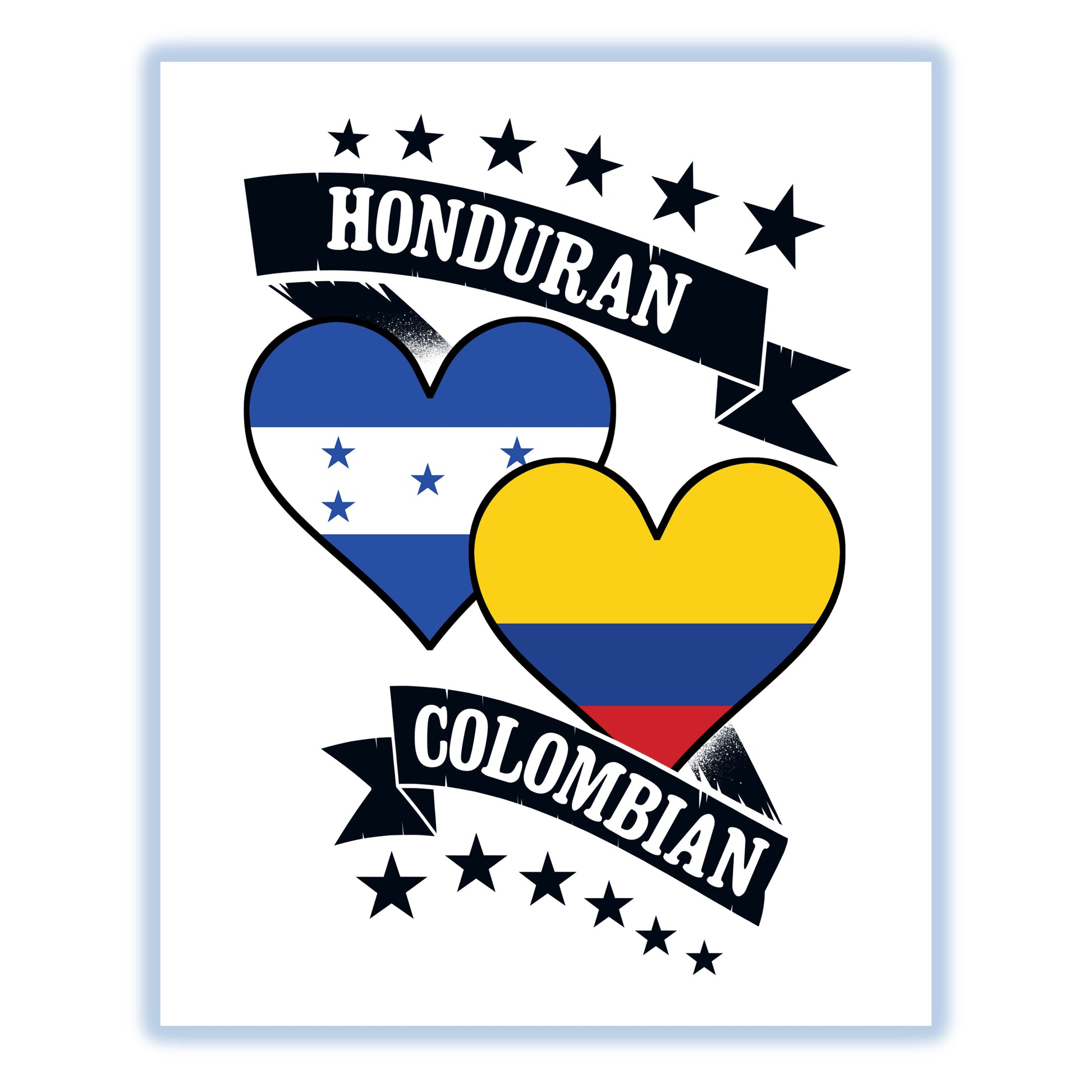 Honduran Colombian Heart Flags Honduras Colombia 8"x10" Wall Art Print