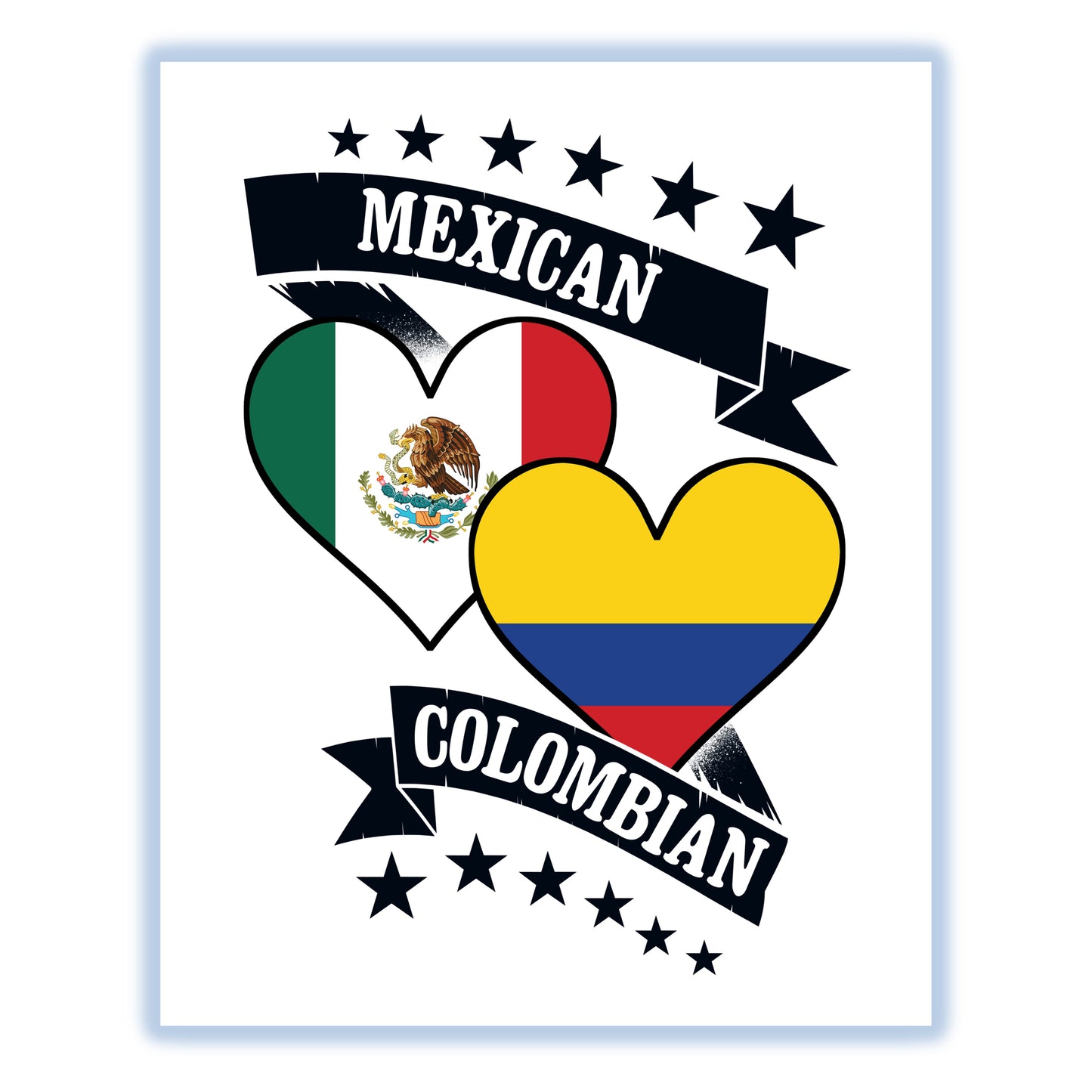 Mexican Colombian Heart Flags Mexico Colombia 8"x10" Wall Art Print