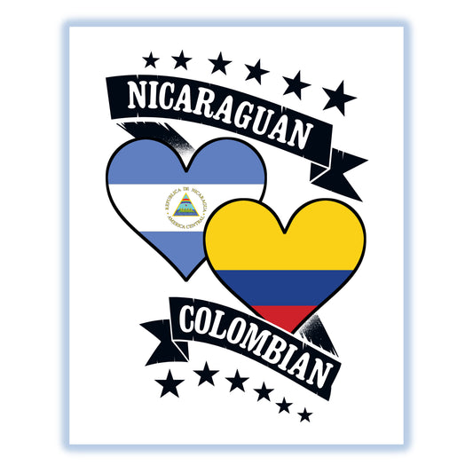 Nicaraguan Colombian Heart Flags Nicaragua Colombia 8"x10" Wall Art Print